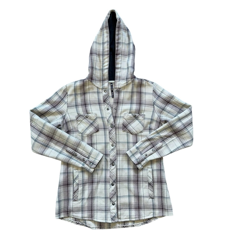 Kuhl Kleo Hooded Snap Button Front Moonrock Plaid Outdoor Hiking Shacket Small